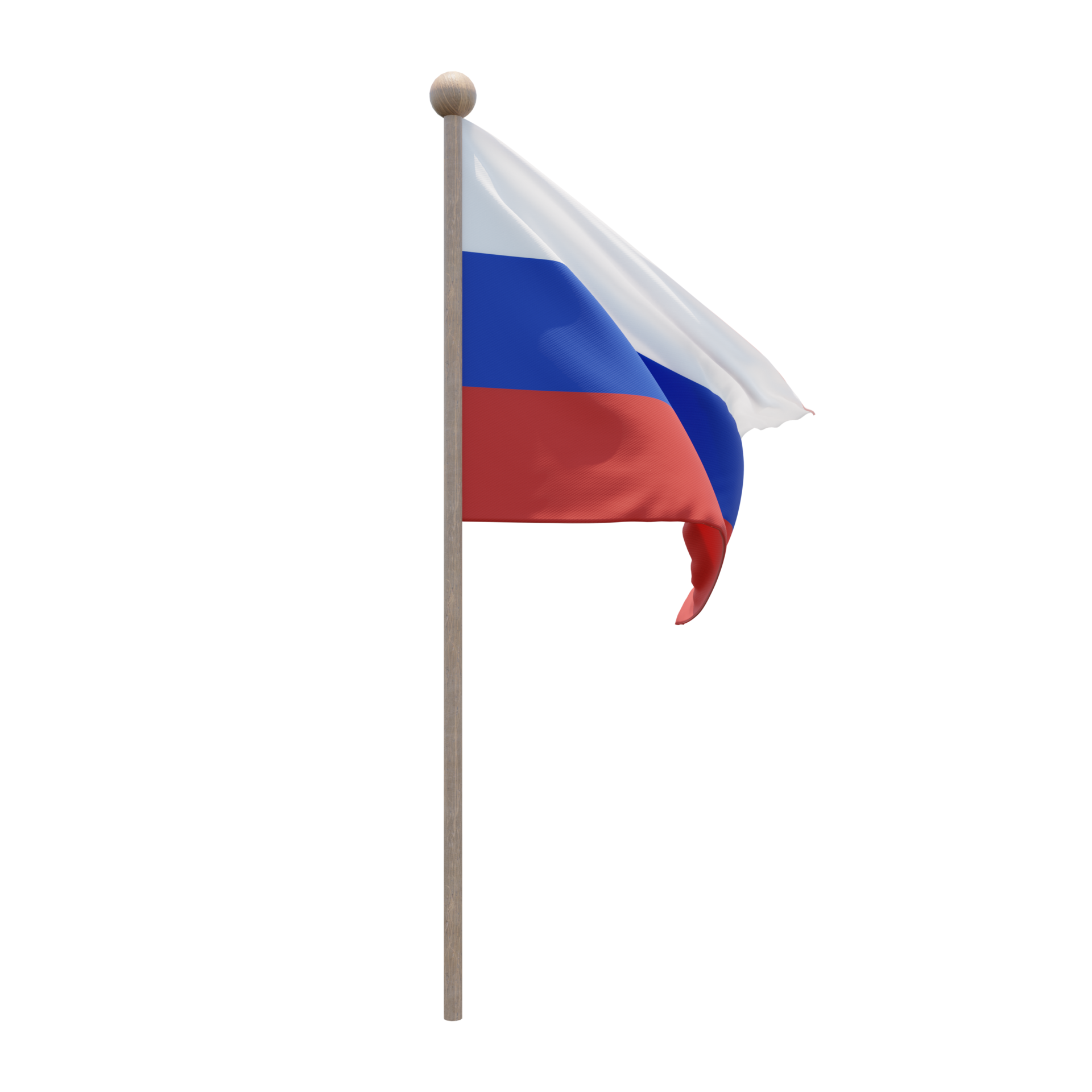 Russia 3d illustration flag on pole. Wood flagpole 11285517 PNG