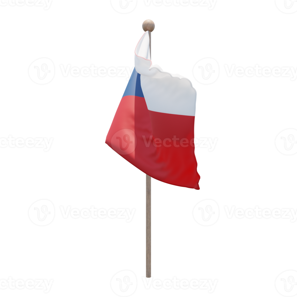 Czech Republic 3d illustration flag on pole. Wood flagpole png