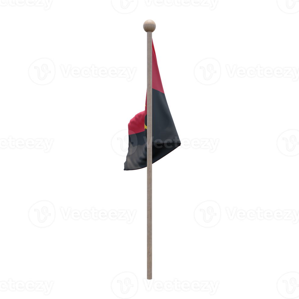 Angola 3d illustration flag on pole. Wood flagpole png