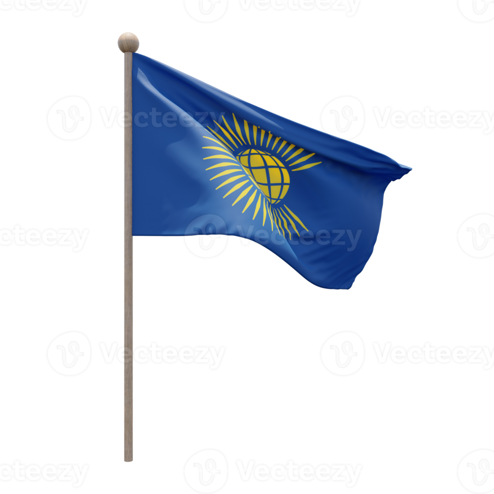 Commonwealth of Nations 3D-Illustration Flagge auf der Stange. Fahnenmast aus Holz png