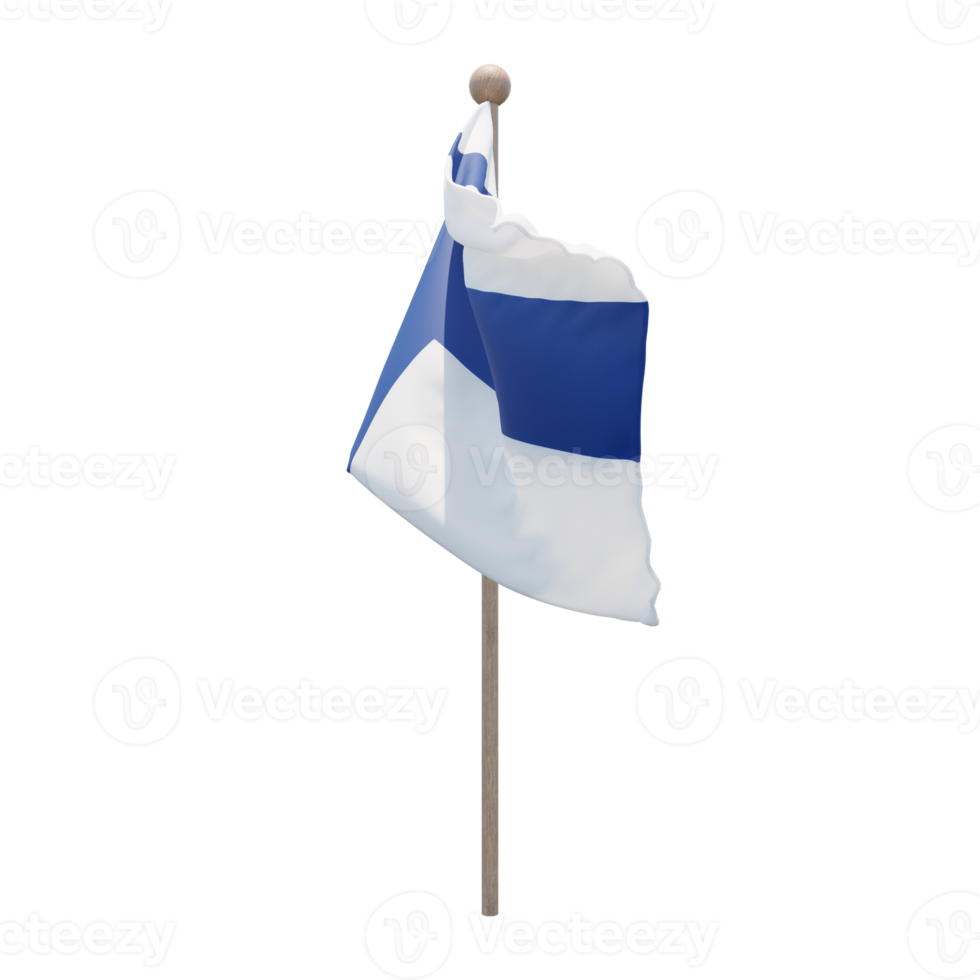 Finland 3d illustration flag on pole. Wood flagpole png