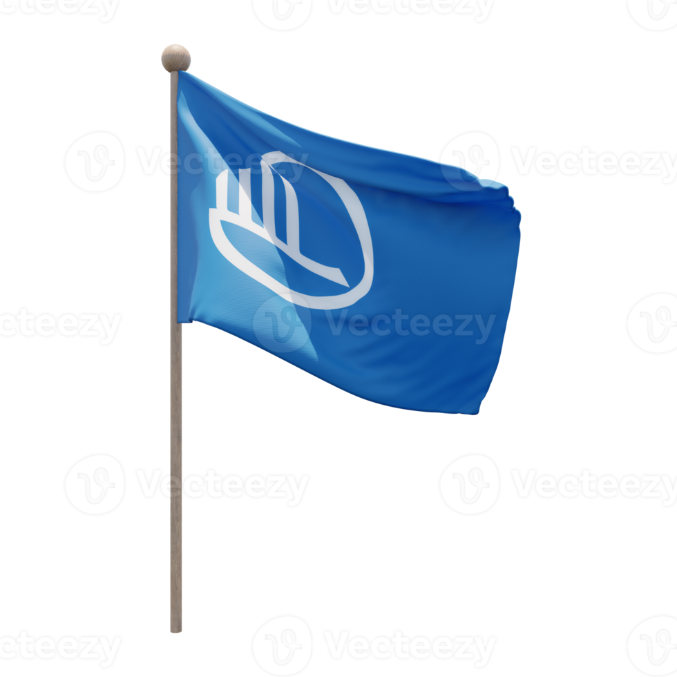 Nordic Council 3d illustration flag on pole. Wood flagpole png