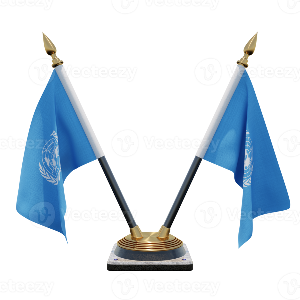 United Nations 3d illustration Double V Desk Flag Stand png