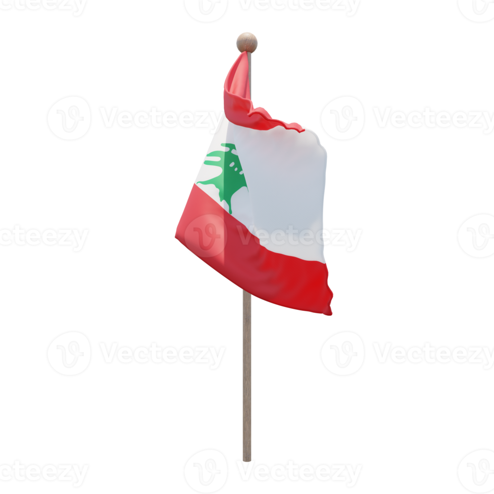 Lebanon 3d illustration flag on pole. Wood flagpole png