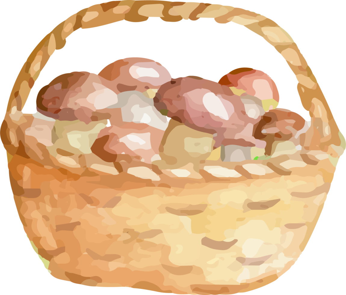 Basket with mushrooms painted in watercolor. png