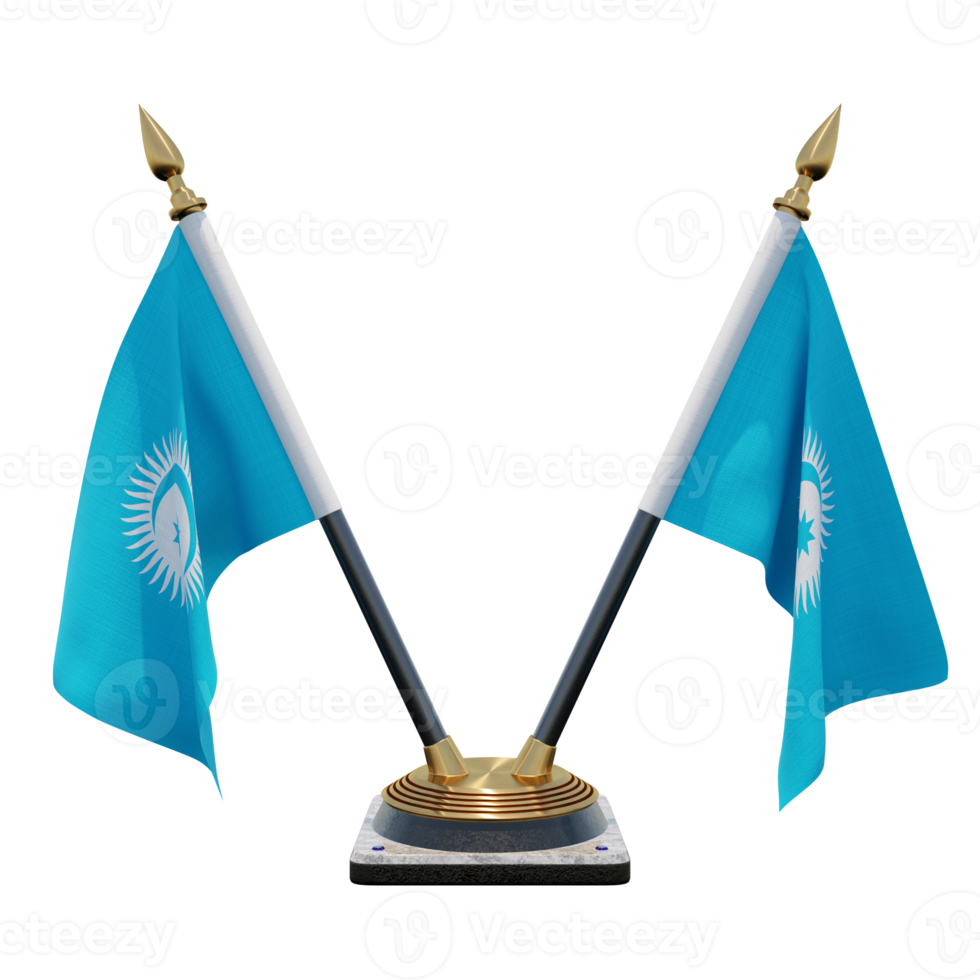 Turkic Council 3d illustration Double V Desk Flag Stand png