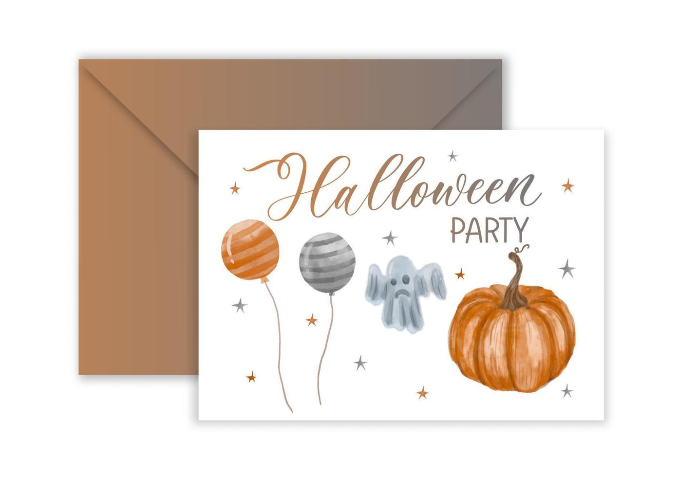 invitación de fiesta de halloween o tarjeta de felicitación con caligrafía manuscrita de acuarela y símbolos tradicionales. vector