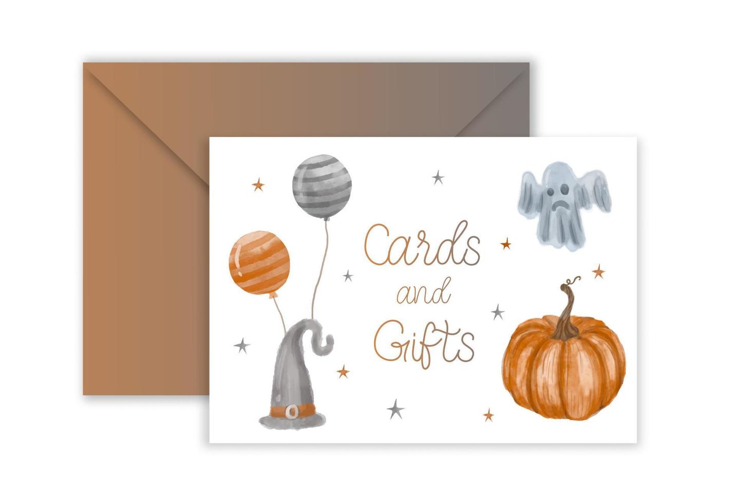 Cards and Gifts Watercolor baby shower halloween cute invitation party or celebration template design. vector