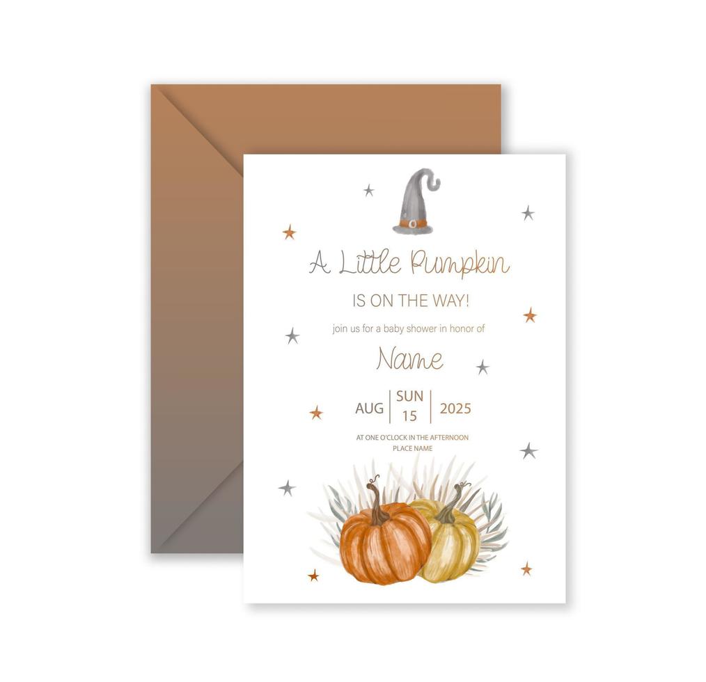 Watercolor baby shower halloween cute invitation party or celebration template design. vector