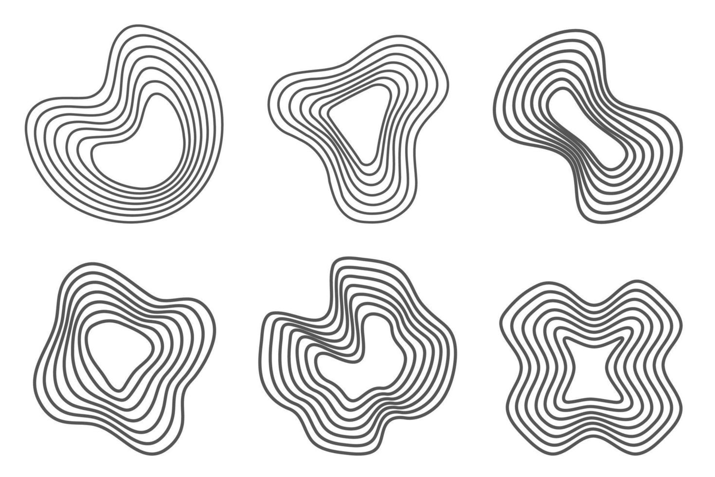 anillos de árboles patrones orgánicos. círculos de línea de topografía. formas de contorno onduladas de la naturaleza. iconos vectoriales topográficos. vector