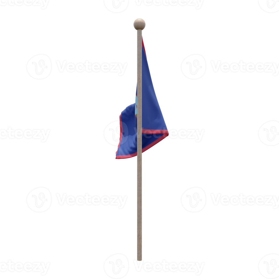 Guam 3d illustration flag on pole. Wood flagpole png