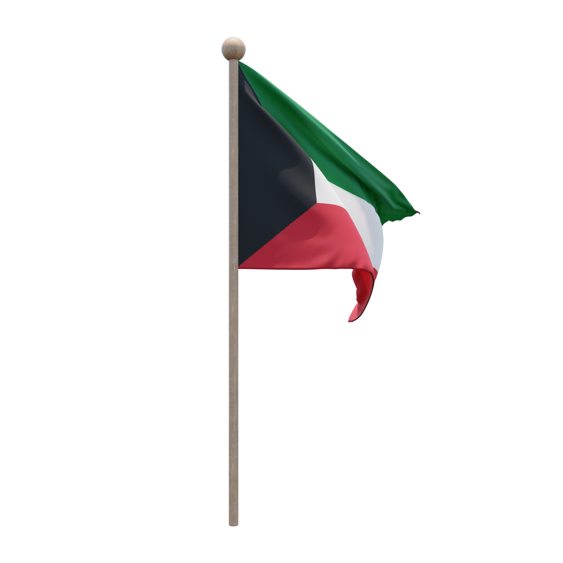 Kuwait 3d illustration flag on pole. Wood flagpole 11235900 PNG