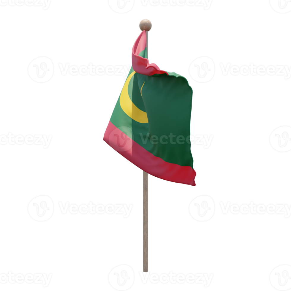 Mauritania 3d illustration flag on pole. Wood flagpole png