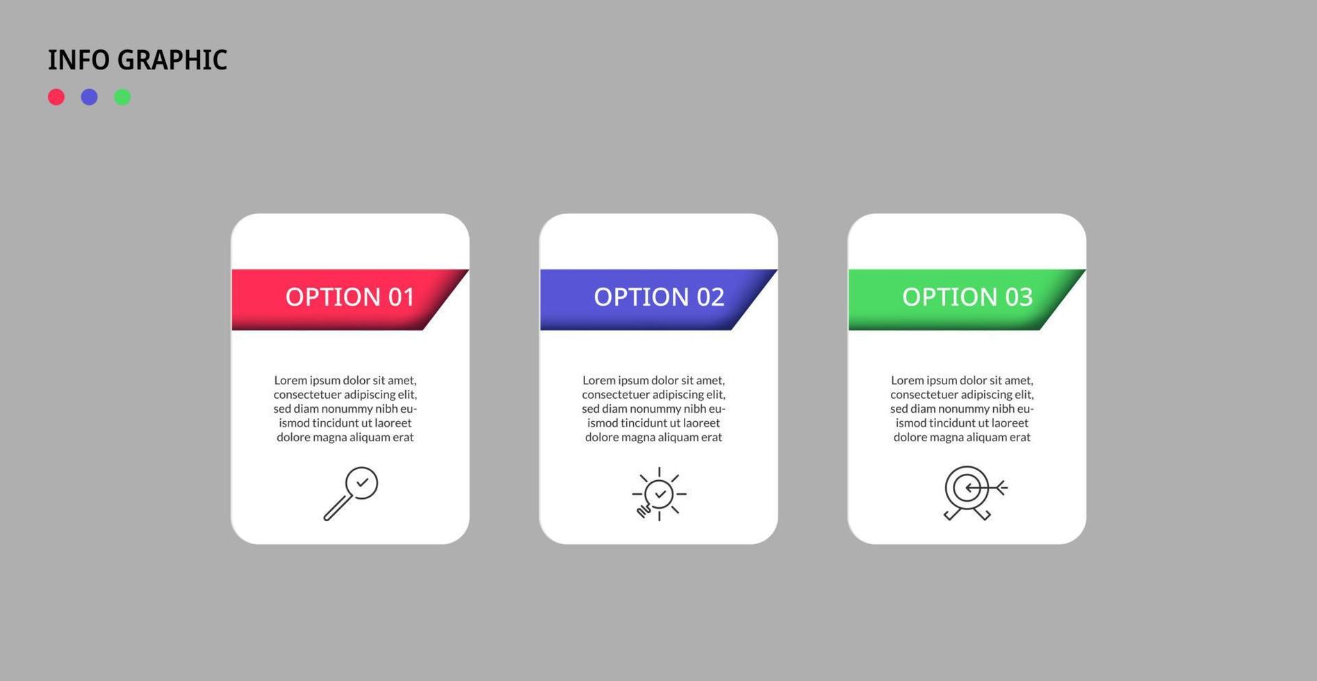 plantilla de negocio de diseño infográfico vectorial con iconos y 3 opciones o pasos. se puede utilizar para diagramas de proceso, presentaciones, diseño de flujo de trabajo, pancarta, diagrama de flujo, gráfico de información vector