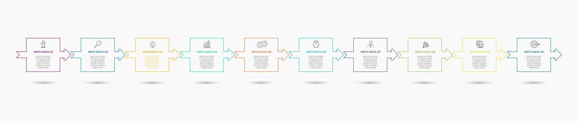Business Infographics template. Timeline with 10 steps, options and marketing icons .Vector linear infographic with two circle conected elements. Can be use for presentation. vector