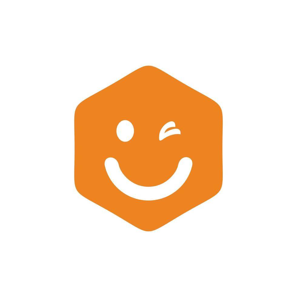 diseño de logotipo de emoticono hexagonal feliz vector