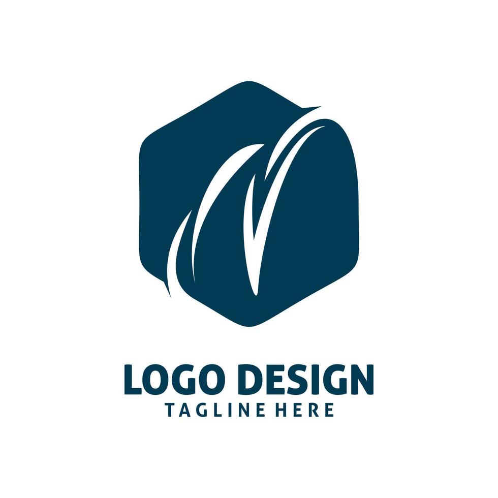 hexagon slash shape logo design vector