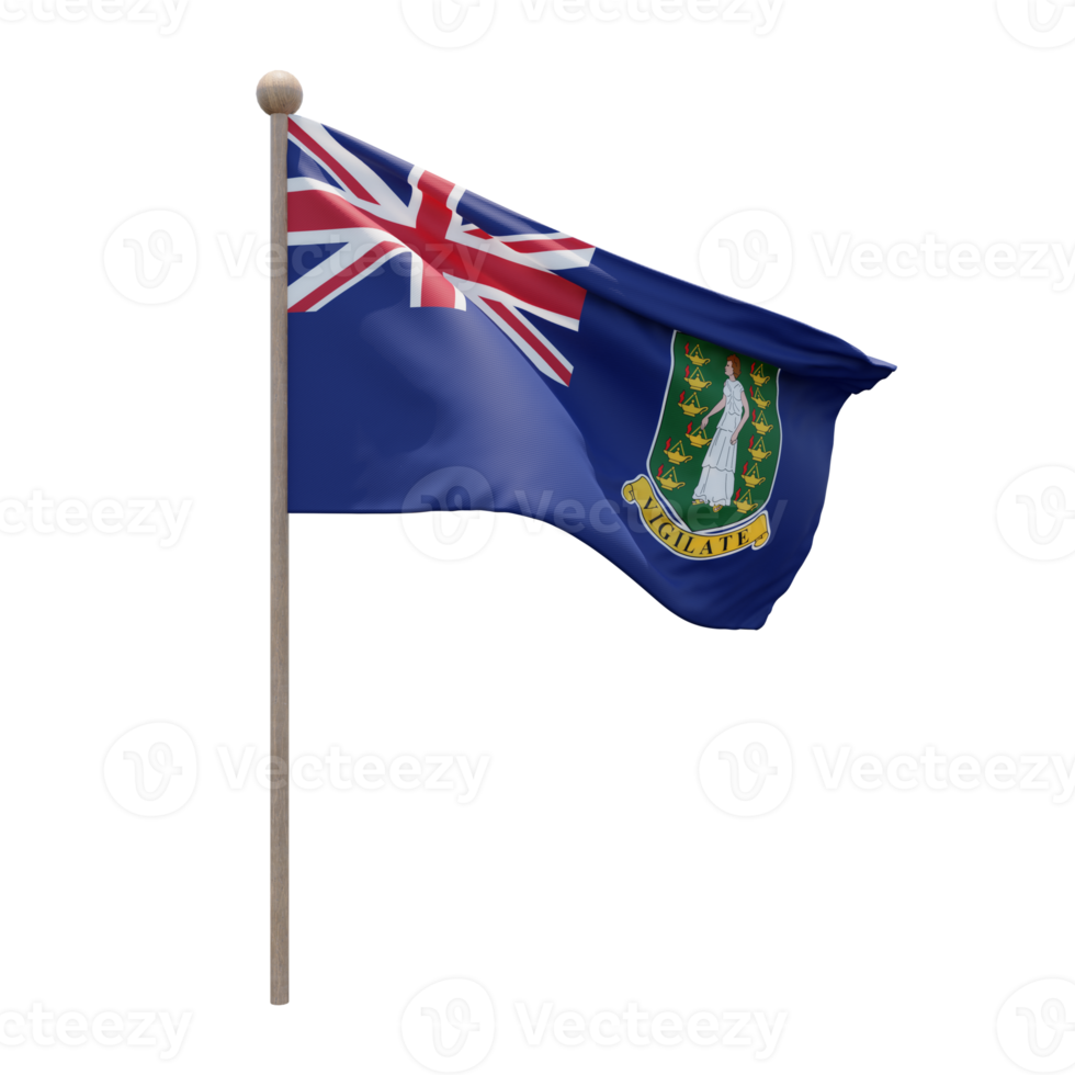 British Virgin Islands 3d illustration flag on pole. Wood flagpole png