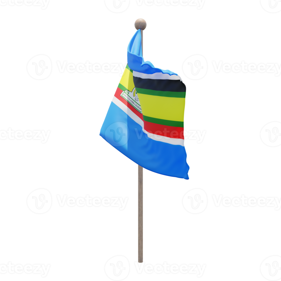 East African Community 3d illustration flag on pole. Wood flagpole png