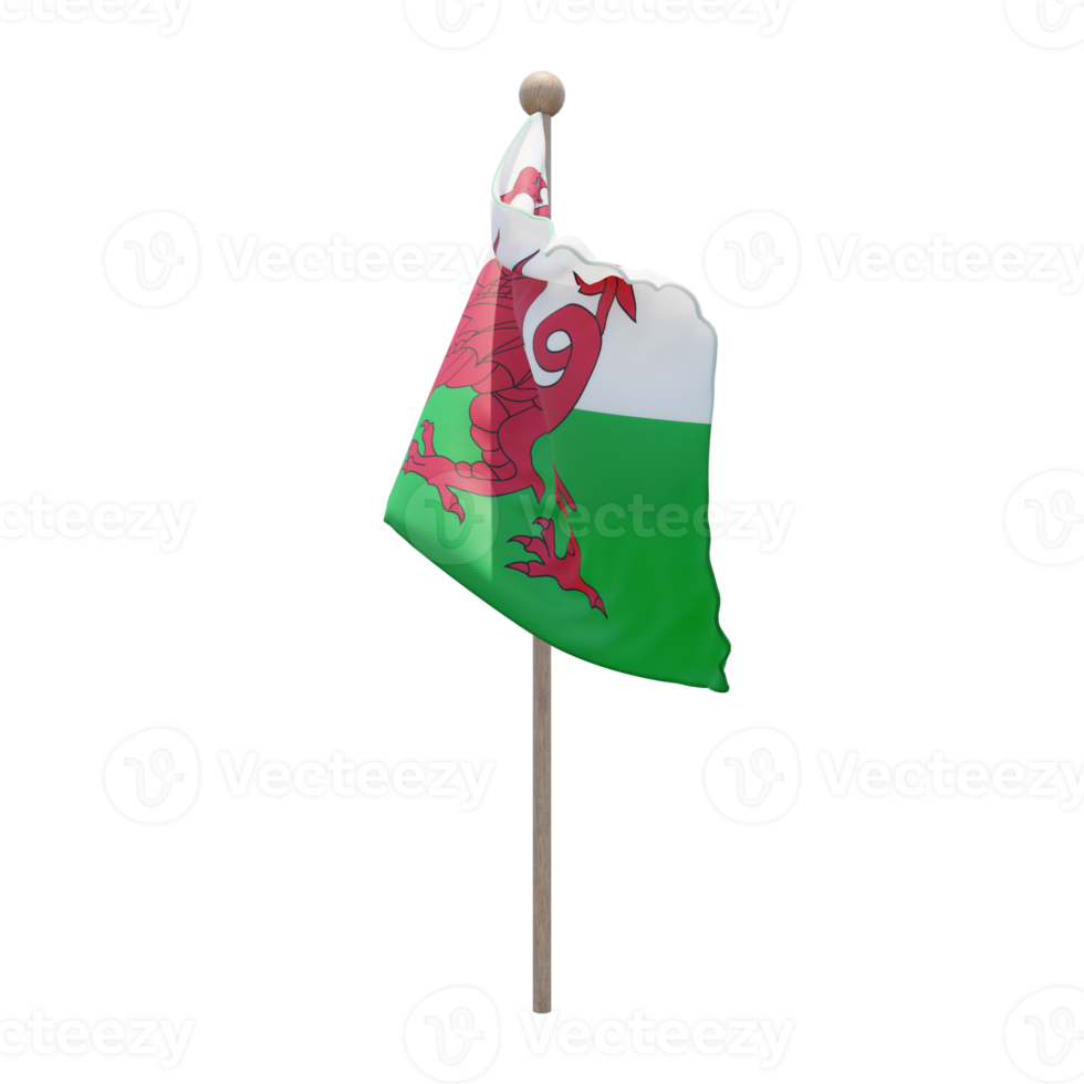 Wales 3d illustration flag on pole. Wood flagpole png