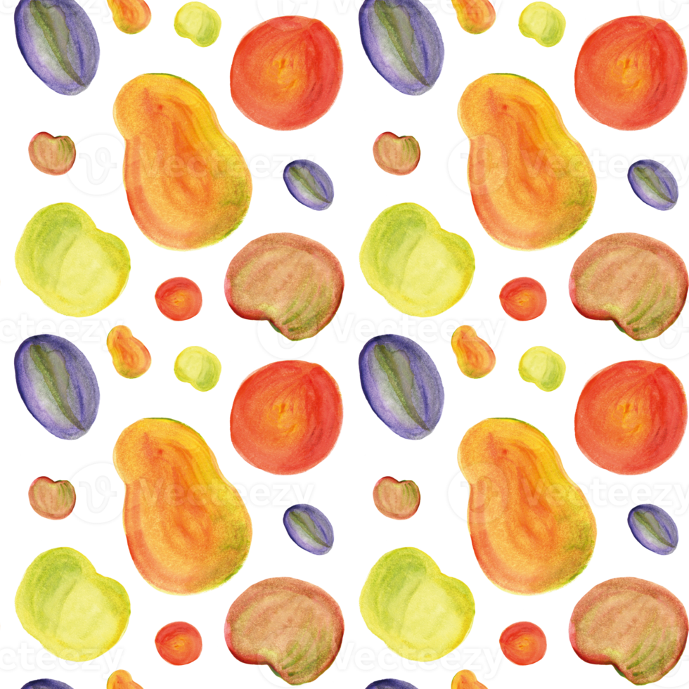 Watercolor hand drawn seasons fruits seamless pattern illustration for background and design. png