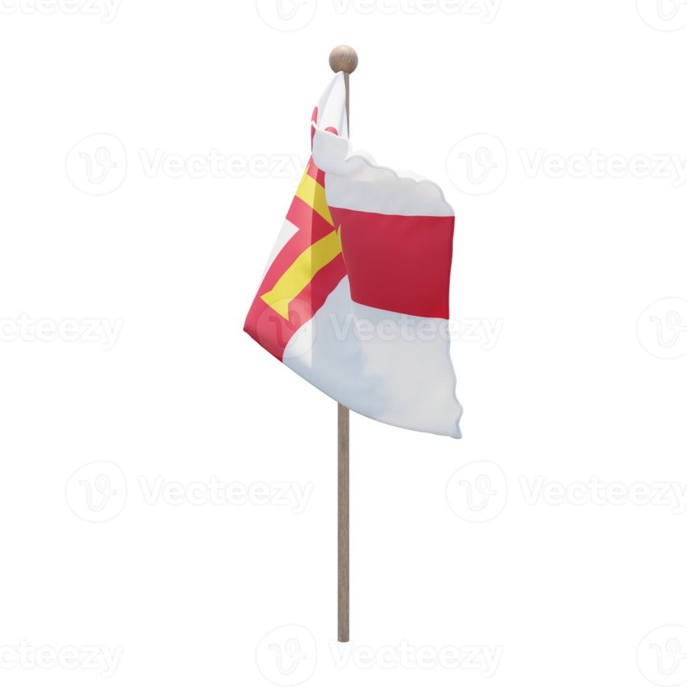Guernsey 3d illustration flag on pole. Wood flagpole png