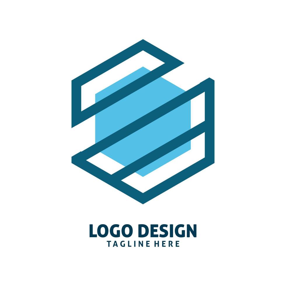 blue hexagon abstract logo design vector