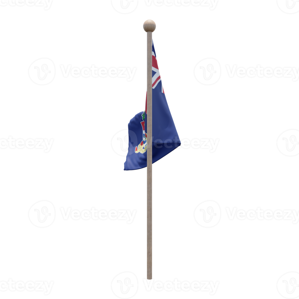 Cayman Islands 3d illustration flag on pole. Wood flagpole png