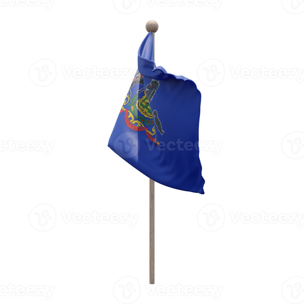 Pennsylvania 3d illustration flag on pole. Wood flagpole png