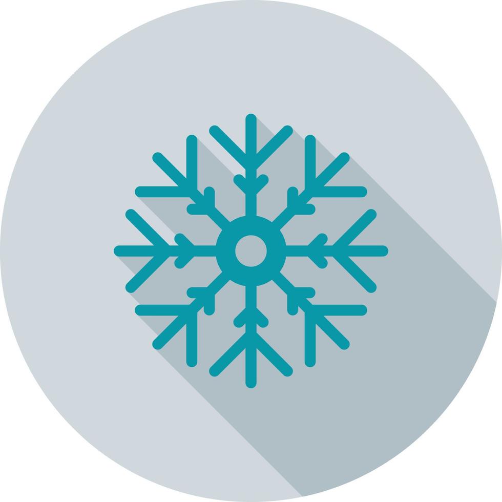 icono de sombra larga plana de copo de nieve vector