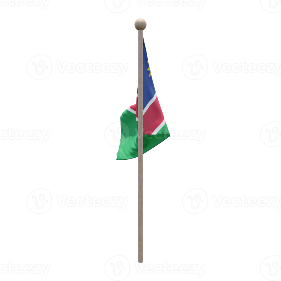 Namibia 3d illustration flag on pole. Wood flagpole png