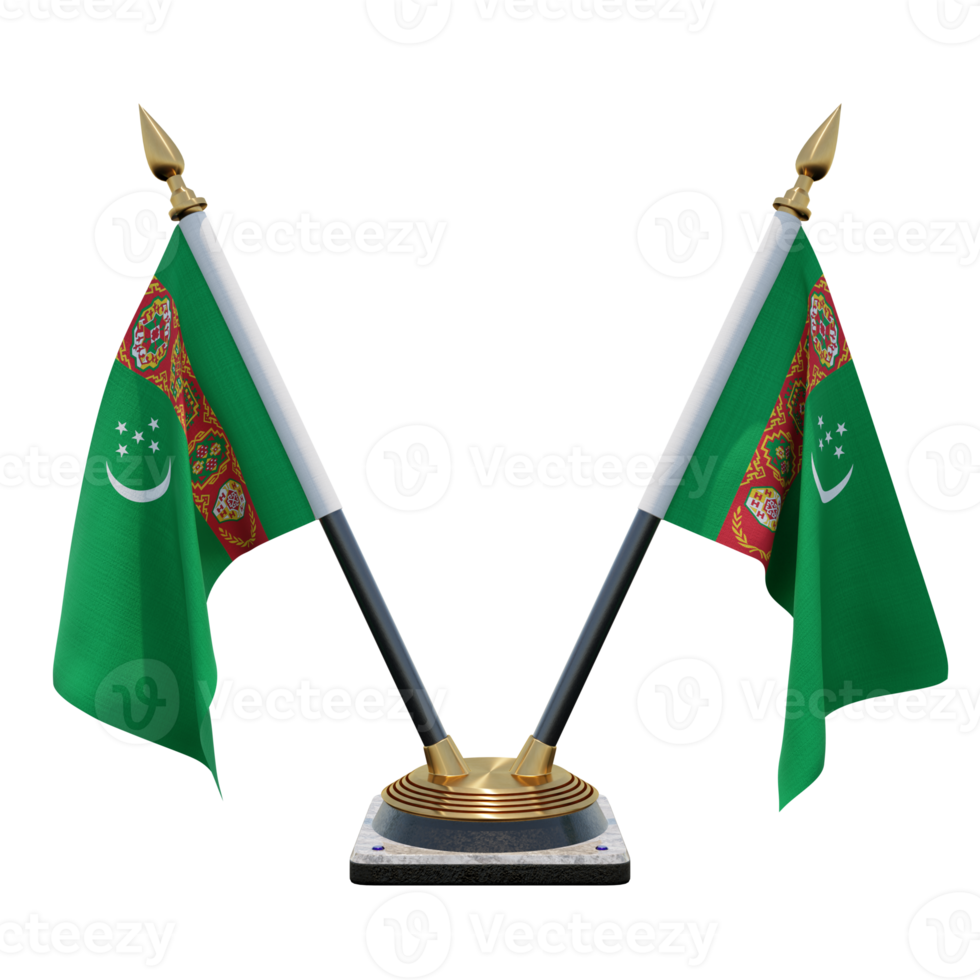 suporte de bandeira de mesa dupla v ilustração 3d do turquemenistão png