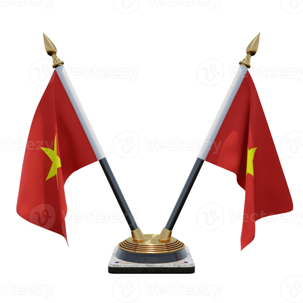 Vietnam 3d illustratie dubbele v bureau vlag staan png