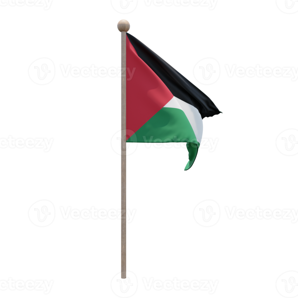 palestina 3d illustration flagga på Pol. trä flaggstång png