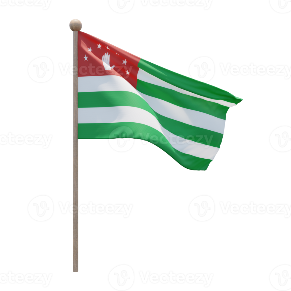 Republic of Abkhazia 3d illustration flag on pole. Wood flagpole png