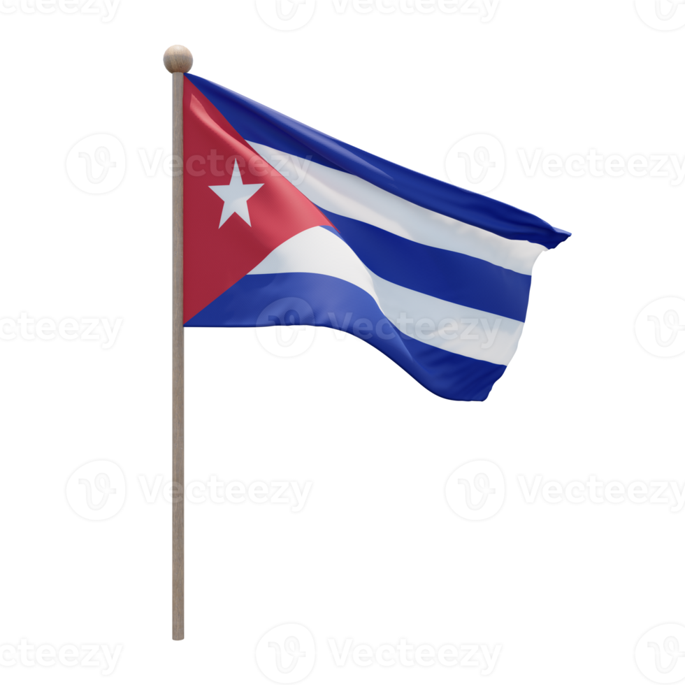 Cuba 3d illustration flag on pole. Wood flagpole png