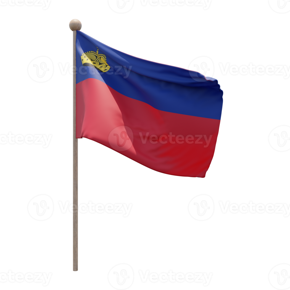Liechtenstein 3d illustratie vlag Aan pool. hout vlaggenmast png