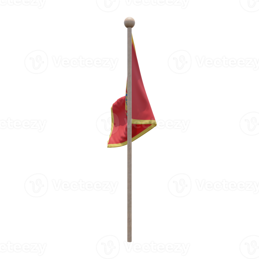 Montenegro 3d illustration flag on pole. Wood flagpole png