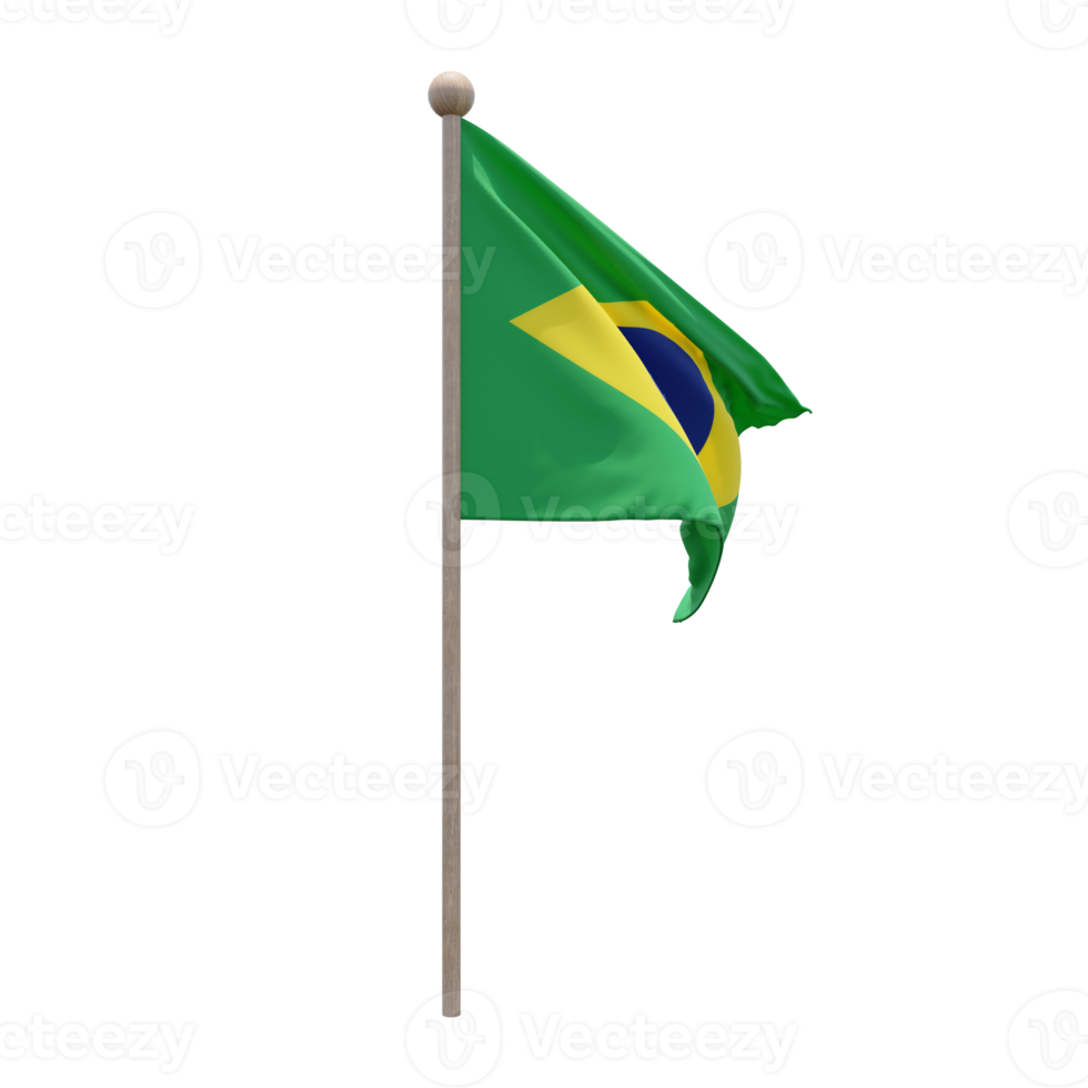 Brazilië 3d illustratie vlag Aan pool. hout vlaggenmast png