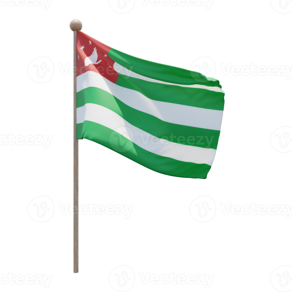 Republic of Abkhazia 3d illustration flag on pole. Wood flagpole png