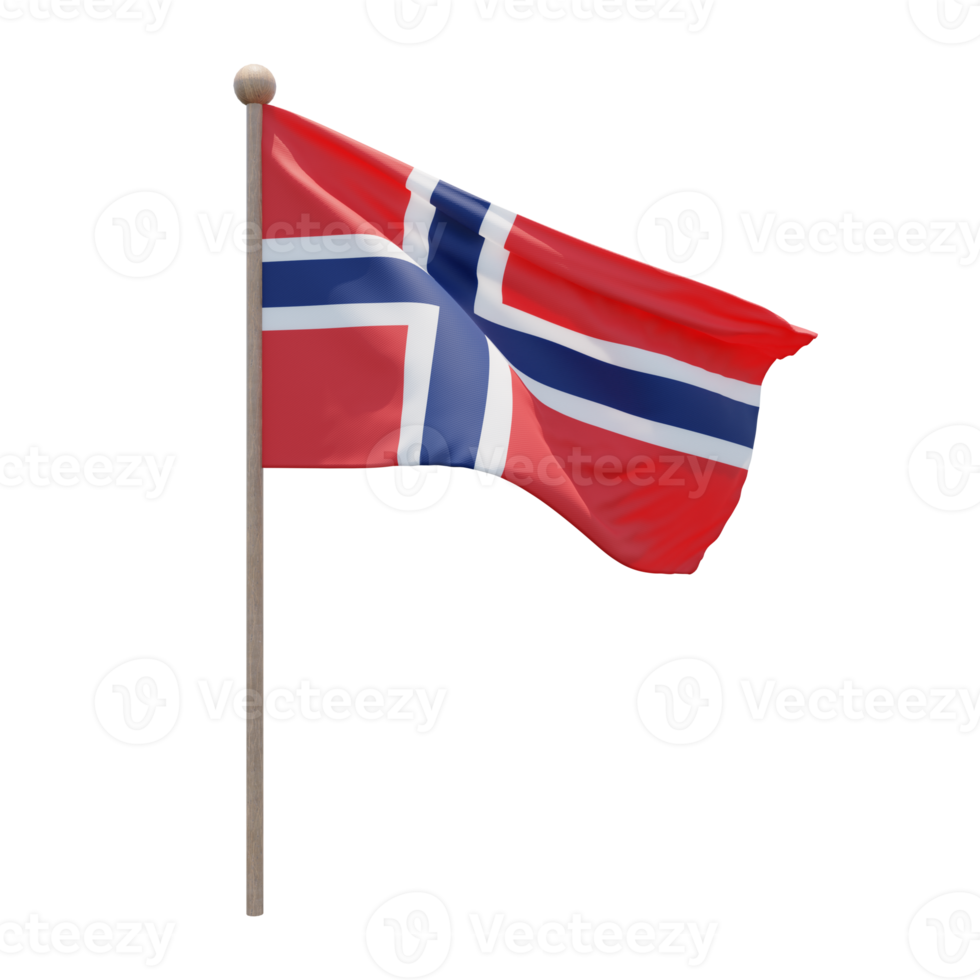 Norvegia 3d illustrazione bandiera su polo. legna pennone png