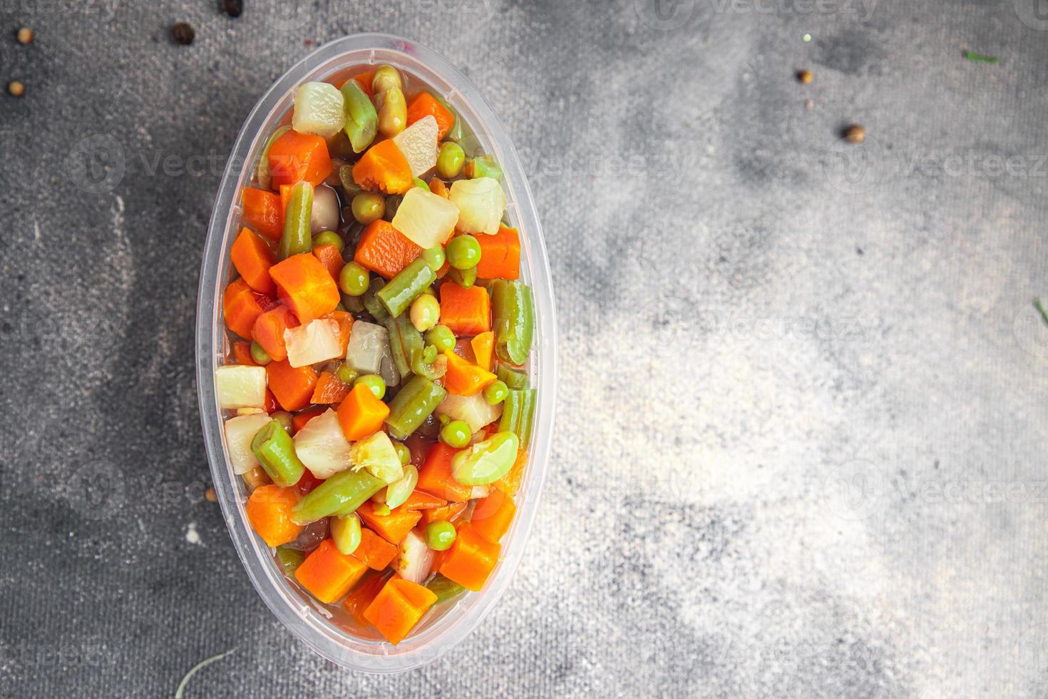 mix vegetable bean, peas, green bean, carrot, celery vegetables fresh dish healthy meal food snack diet on the table copy space food background photo