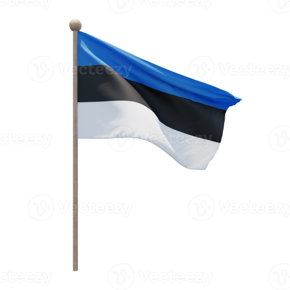 bandeira de ilustração 3d da Estônia no poste. mastro de madeira png