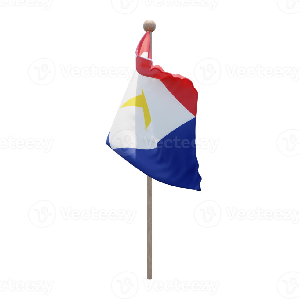 Saba 3d illustration flag on pole. Wood flagpole png