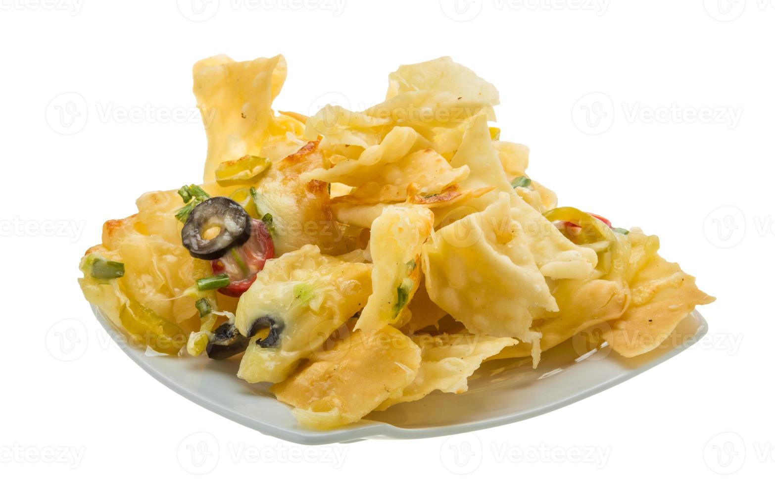 Nachos on the plate and white background photo