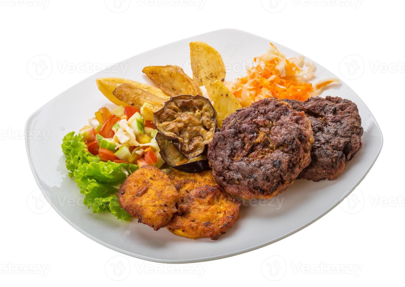 Grilled assortie on the plate and white background photo