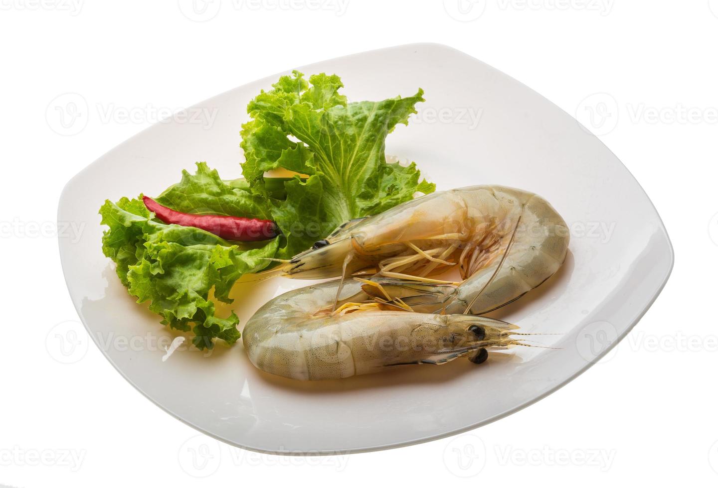 Tiger prawn on the plate and white background photo