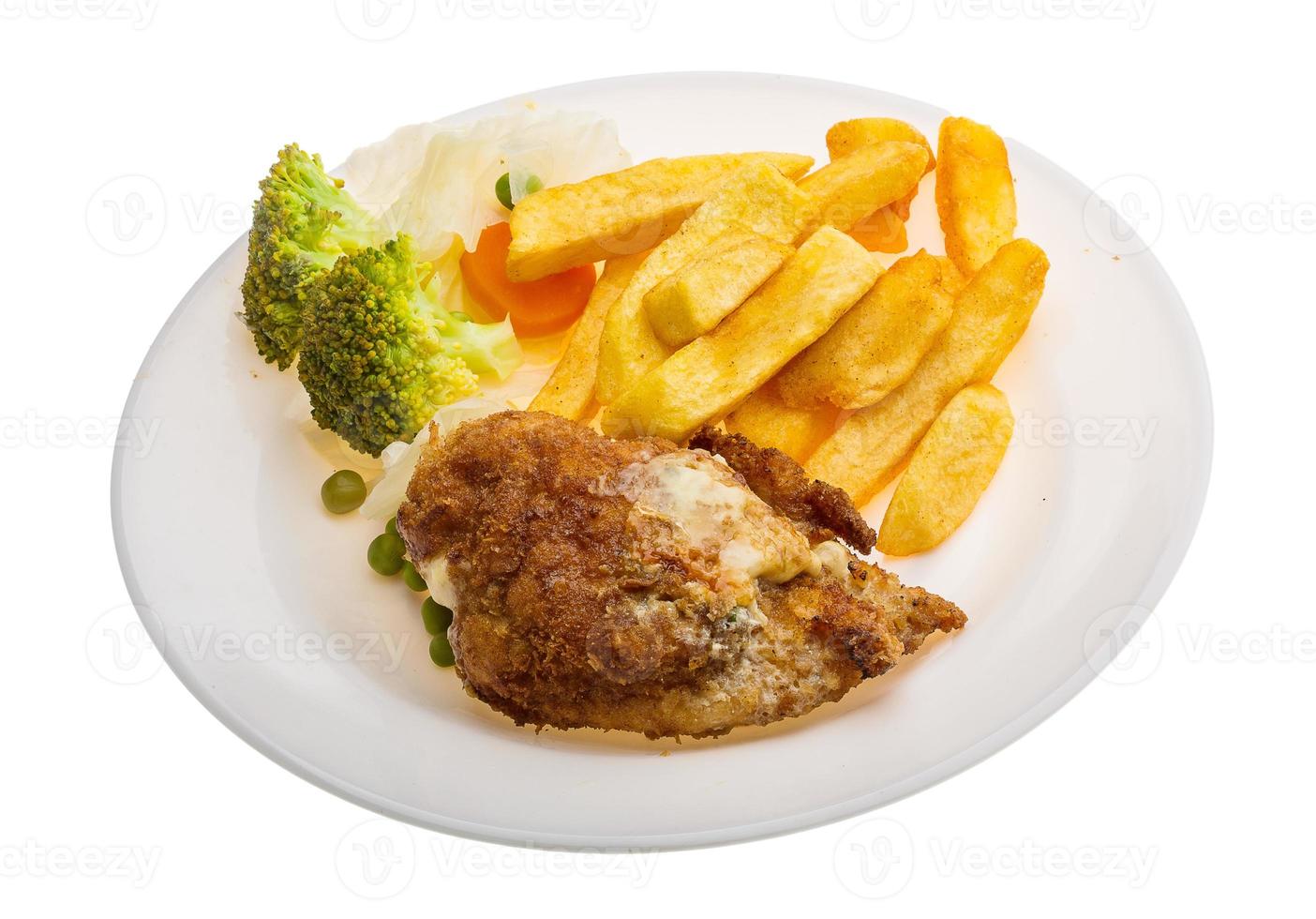 Cordon bleu on the plate and white background photo