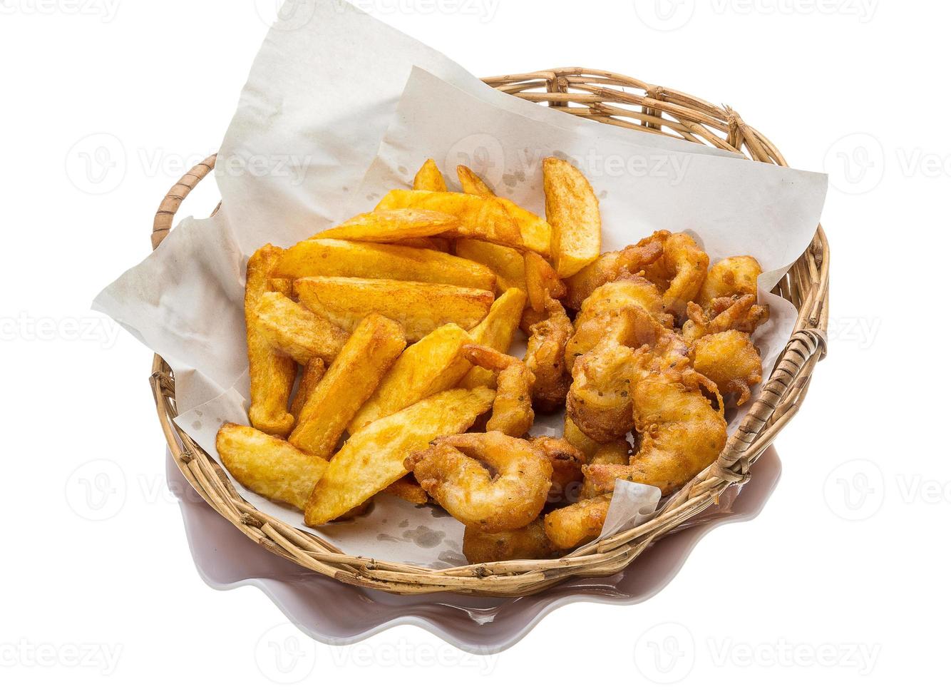 Seafood basket on white background photo
