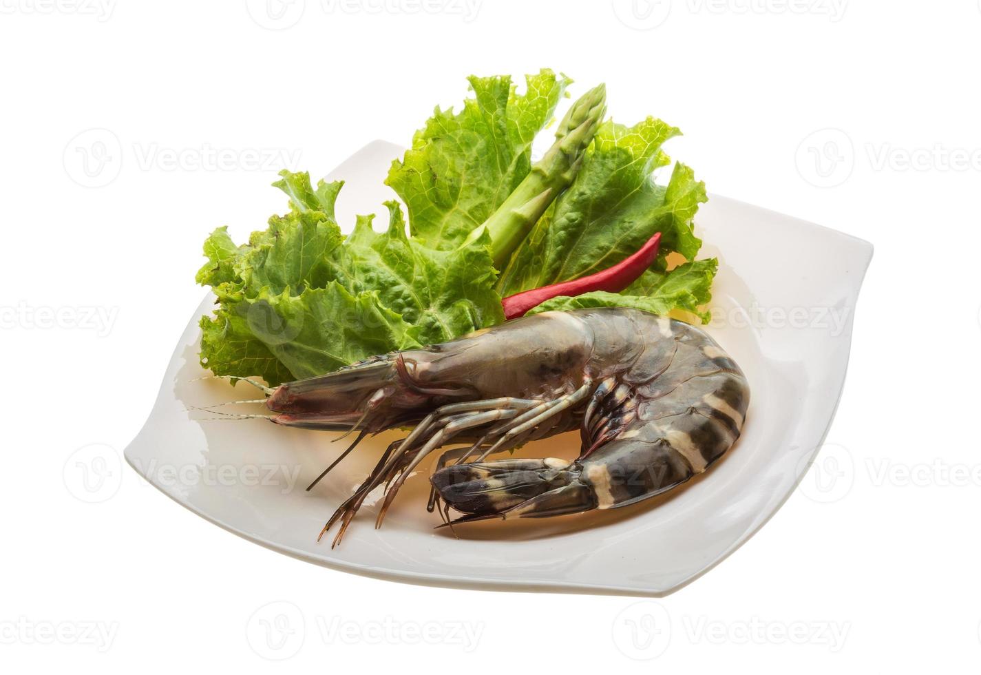 Tiger prawn on the plate and white background photo